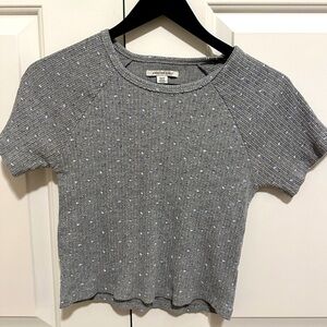 American Eagle Outfitters Grey Floral Ribbed Crop Top T-shirt Size Medium women